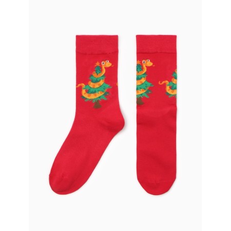 Women's socks "Snake on the Christmas tree", red color, rr 36-40