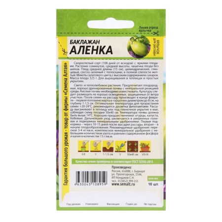 Seeds of eggplant "Alenka" Seeds Altai Early Ned, light green, without bitterness-1