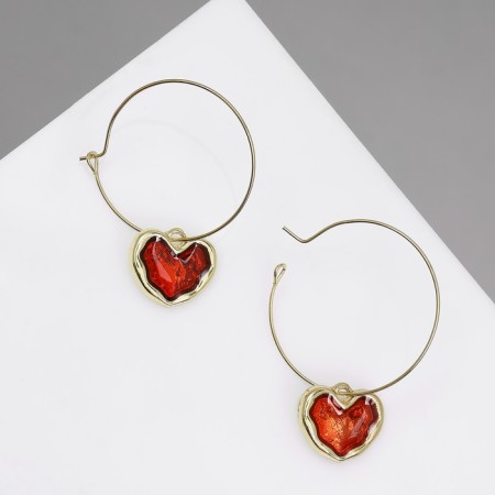Earrings “hearts” glaze, red color in gold-1