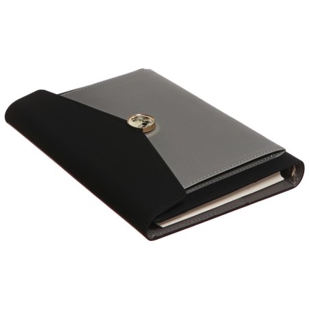 Organizer on the rings A5, 80 sheets, leatherette, with a valve, a line, with a handle, in a gift box, black and gray-2