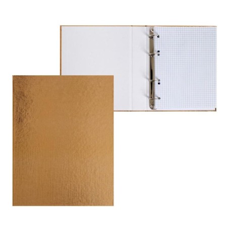 A notebook on 4 rings A5, 120 sheets in the cage "Gold. Metallic", a boumvinyl cover, an offset unit