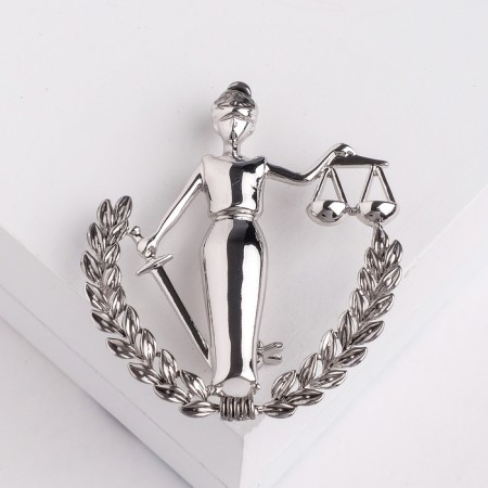 Femida Brooch Goddess of Justice, 4.5 cm, silver color