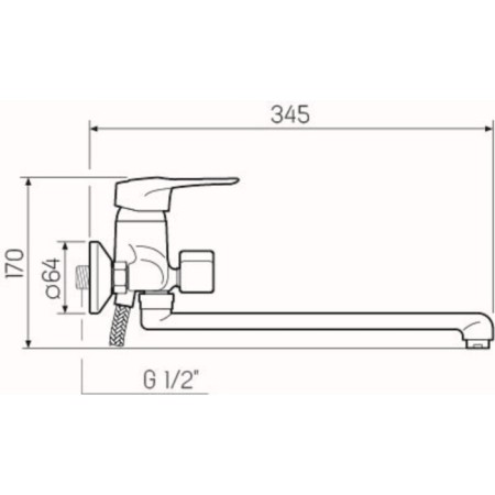 Bath mixer "RMS" SL55-006E, pour 300 mm, shower set, zinc, chromium-1