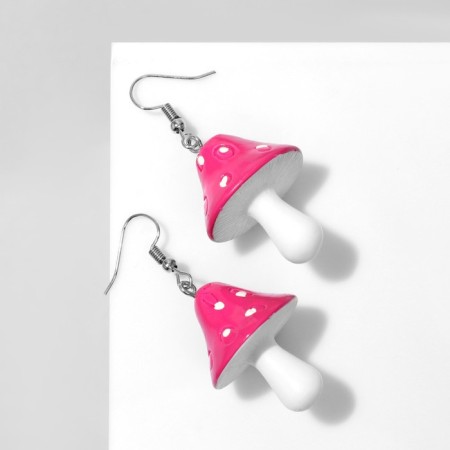 Earrings Plastic "Fly", the color of raspberry-white in silver-2
