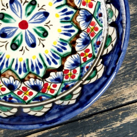 Plate of the Rishtan ceramics "Flowers", blue, flat, 15 cm, mix-8