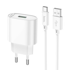 Сетевое зарядное устройство Hoco C109A, 1 USB, 18 Вт, QC, кабель Type-C - USB, 1 м, белое