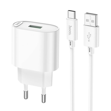 Network charger HOCO C109A, 1 USB, 18 W, QC, Type -C cable - USB, 1 m, white
