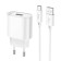 Network charger HOCO C109A, 1 USB, 18 W, QC, Type -C cable - USB, 1 m, white