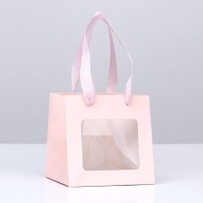 Crafts with a square bottom and window 15 x 15 x 15 cm pink, 1pc