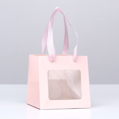 Crafts with a square bottom and window 15 x 15 x 15 cm pink, 1pc