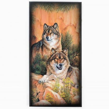 NARDS "Wolves", wooden board 60 x 60 cm, with a field for playing checkers