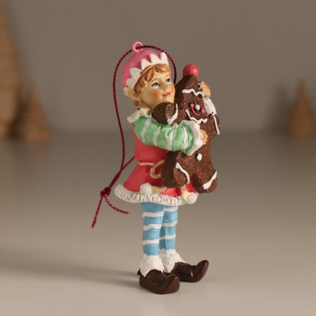 Souvenir Polystone Suspension "New Year's elf with gingerbread liver" 6x4x10.5 cm-1