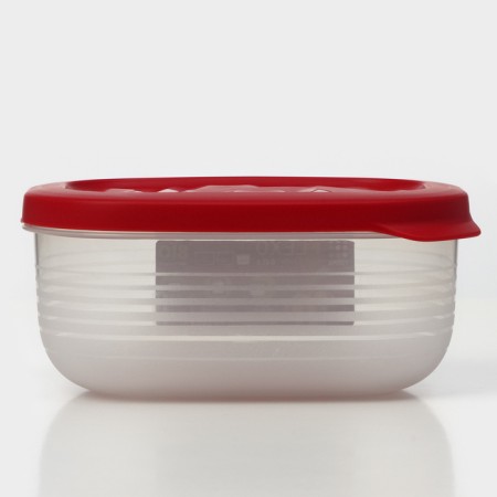 The container is plastic with the lid Flexo, 0.65 l, the color is red-2