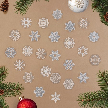 Stickers Interior New Year's "Snowflakes", (set 25 pcs), white, gold, silver, 4x4 cm-1
