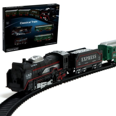 Classic railway, works from batteries, train and 4 cars in the kit