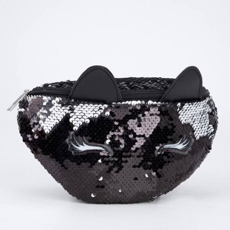 Children's bag for a girl Black Cat Belt with a lightning sequin, Black color-3