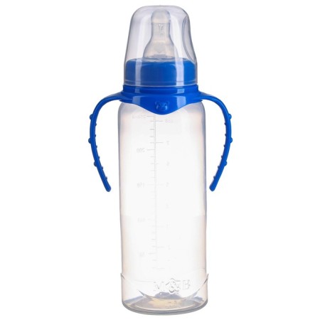 A bottle for feeding, classic throat, 250 ml., 3 months, cylinder, with handles, mix color-5