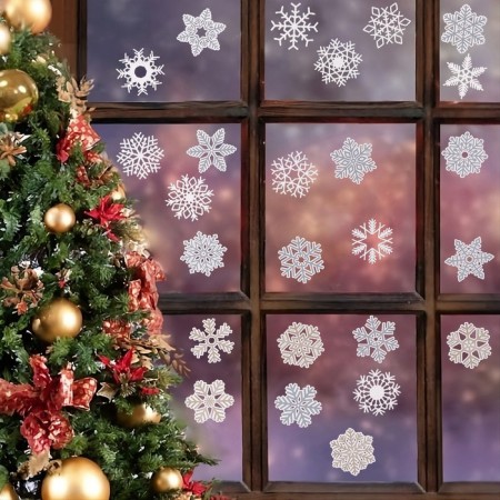 Stickers Interior New Year's "Snowflakes", (set 25 pcs), white, gold, silver, 4x4 cm-4
