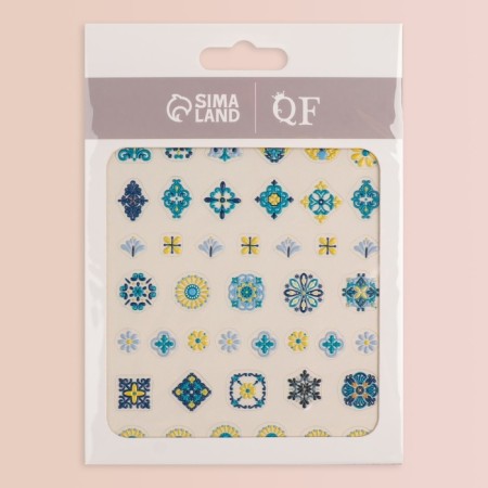 Nail stickers "stained glass", voluminous, blue/yellow/green color-4