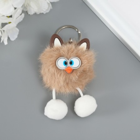 Fluffy on the ring "oblique eyes" brown 9.5x6x6 cm-1