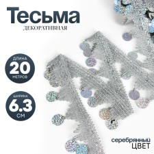 Braid with coins, holography, silver corners, in a roll 20 meters