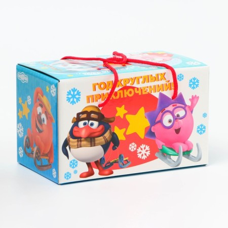 New Year. Gift box New Year's package "Smeshariki" with rope pens 20 x 12 x 12 cm.-1