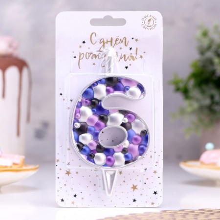 Candle for the cake "Bubbles", number "6", 10 cm, silver-1