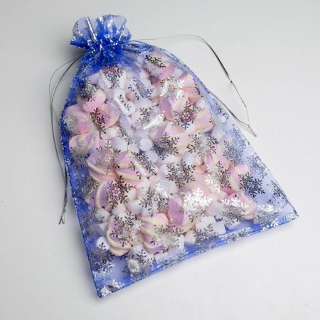 Bag Gift Organza "Snowflakes", 20 x 30 cm +/- 1.5 cm, New Year-1