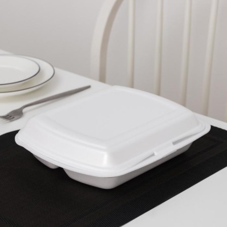 Disposable lunch box, 24.7 × 20.6 × 7 cm, 3 sections, white color-1