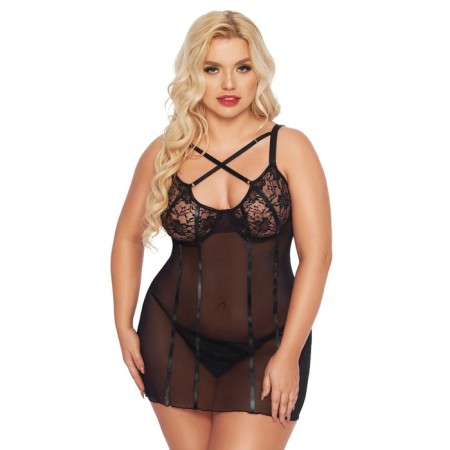 Night shirt and thongs Softline collection cornelia, black color, XXL