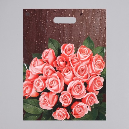 Pack "Rosa after rain", plastic with a cut pen, 60 μm, 38 x 45 cm