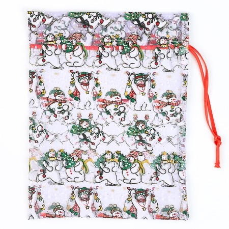 Gift bag "Snowmen with Christmas trees", p. 25 × 32 cm, organza-3