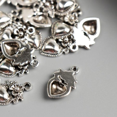 Decor for creativity Metal "Heart with Flower" silver 2x1 cm-2