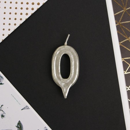 Candle for the cake, number "0", silver.