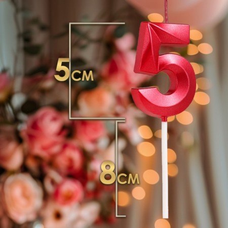 Candle in the cake on the skewer "Fine", the number "5", 5 cm, red-1