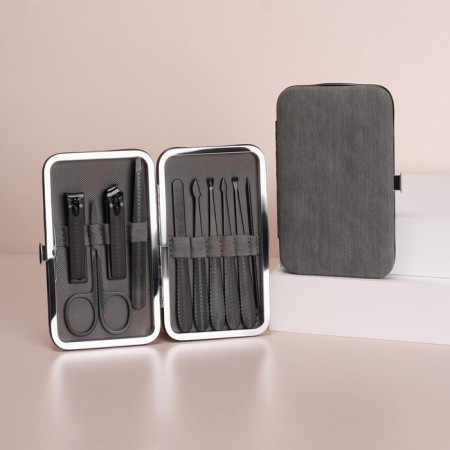Manicure set, 10 items, in case, gray/black color-4
