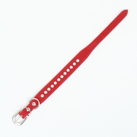 Collar "velvet and rhinestones", 31 x 1.3/2 cm, Osh 22-28 cm, red-3
