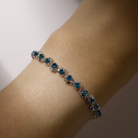Bracelet with rhinestones "ice" stream, blue color in silver, 18 cm-2