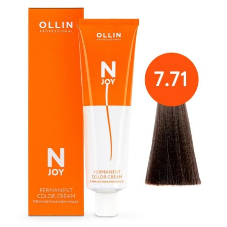 Cream-coloring hair permanent OLLIN Professional N-Joy, tone 7/71, blond brown-pipe, 100 ml