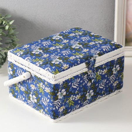 Casket for needlework "Field flowers on blue" 19x26x14.5 cm