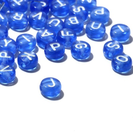 Acrylic bead "English letters" mix, 7 × 4 mm, set 10 g, color transparent blue-1
