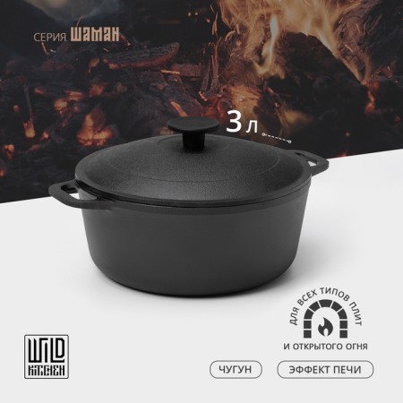 Cast iron pan Wild Kitchen, 3 l, with a lid