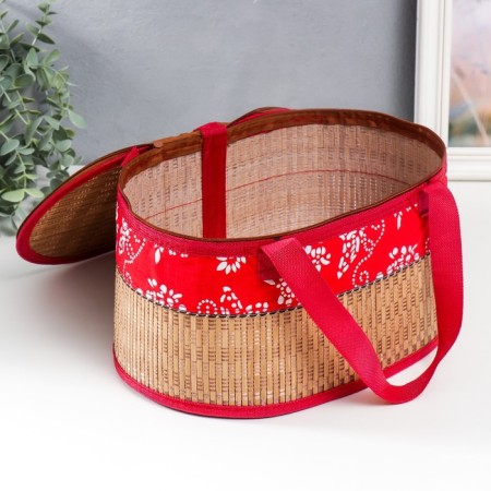 Bamboo Bamboo Casket "Flowers on Red" with handles, lightning 16x20x30 cm-3