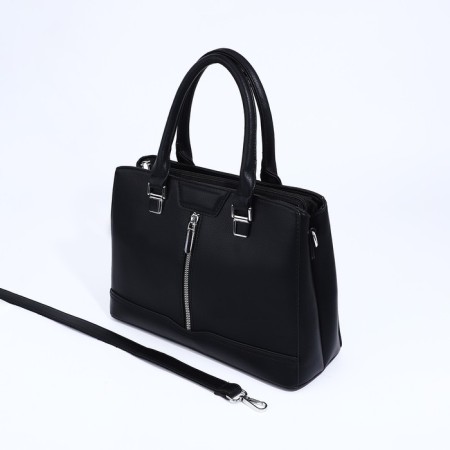 Lightning tout bag, external pocket, long belt, black color-5
