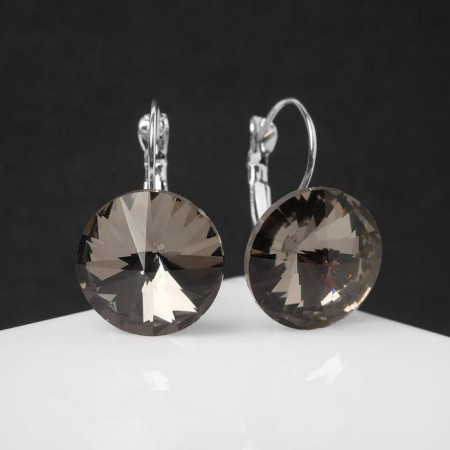 Earrings with rhinestones "Bright classic", gray color in silver, d = 1.6 cm-1