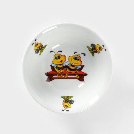 A set of porcelain dishes "Bees", 3 objects: mug 200 ml, salad bowl 350 ml, fine plate d = 16.5 cm, MIX drawing-7