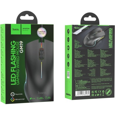 Hoco GM19 mouse, game, wired, backlight, 1000 dpi, black-5