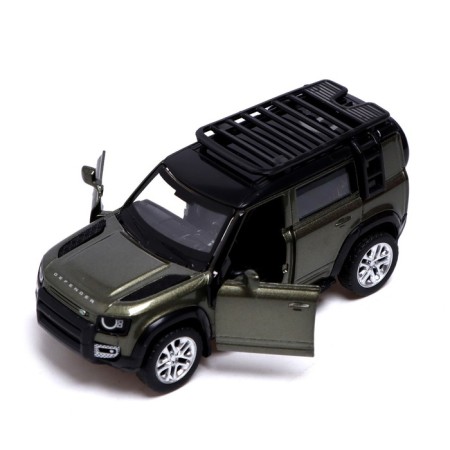 Metal machine Land Rover Defender 110, 1:43, inertia, doors open, green color-2