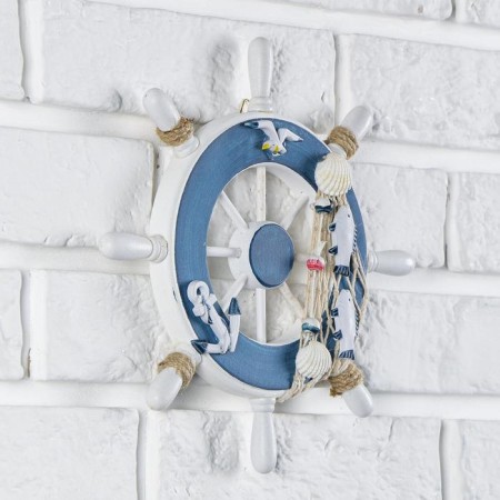 Interior decor "helm" on the wall, white-blue, 23 x 23 x 1.5 cm-1
