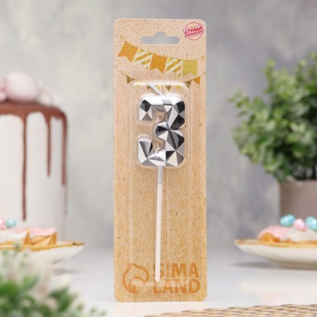 Candle for Cake "Almaz", number "3", silver metallic-1